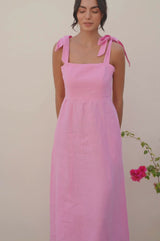Tie Strap Linen Dress | Pink