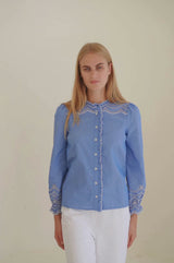 Embroidered Chambray Shirt | Blue