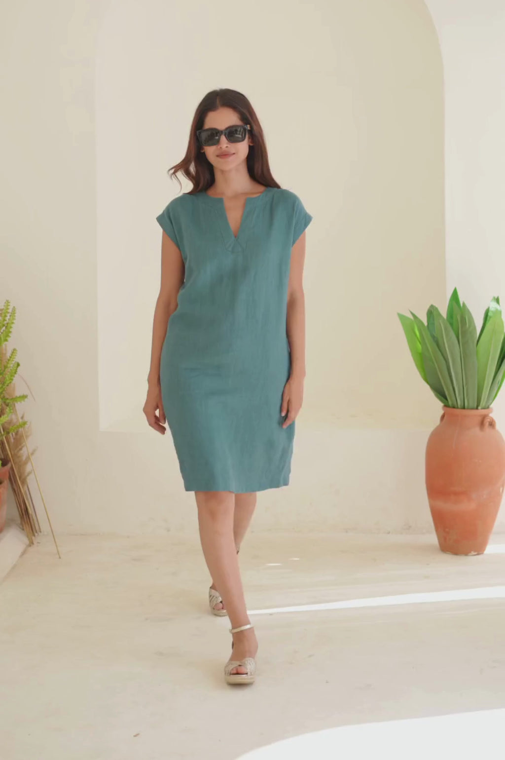 Aspiga Ladies Sustainable Dori Linen Teal Mini Summer Dress