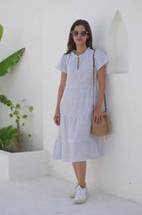Lois Stripe Organic Cotton Cheesecloth Dress | White/Blue
