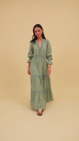 Purdie Organic Cotton Dobby Dress | Light Khaki