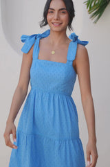 Tabitha Organic Cotton Dobby Short Dress | Blue