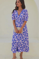 Anne Tea EcoVero™ Dress | Blossom Cobalt/Pink