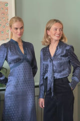 Satin Jacquard Spot Dress | Navy