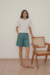 Linen Bermuda Shorts | Teal