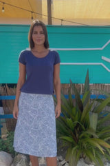 Tilda Viscose Crinkle Skirt | White/Blue