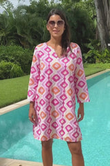 Guadalupe Short Tunic | Diamond Ikat Pink/Yellow