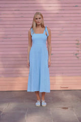 Tie Strap Linen Dress | Marina Blue