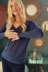 Metallic Knit V-Neck Jumper | Navy