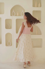 Rhianna Embroidered Flutter Sleeve Dress | Ecru/Multi