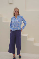 Kaia Viscose Crinkle Blouse | White/Blue