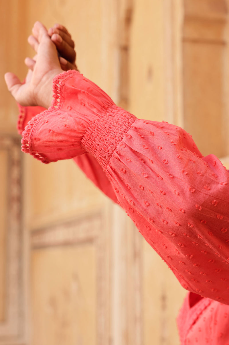 Purdie Organic Cotton Dobby Dress | Coral