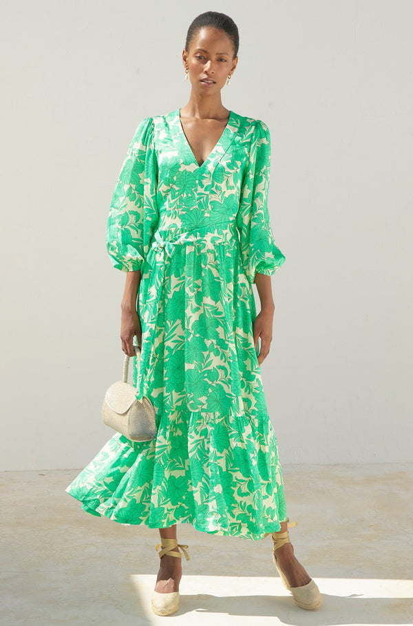 Annie Maxi Dress | Lined Floral Cream/Green