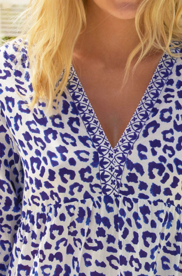 Mykonos Dress | Soft Cheetah White/Navy