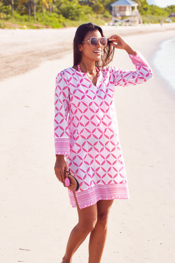 Guadalupe Short Tunic | Shibori White/Pink