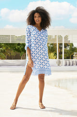 Guadalupe Short Organic Cotton Tunic | Shibori White/Blue