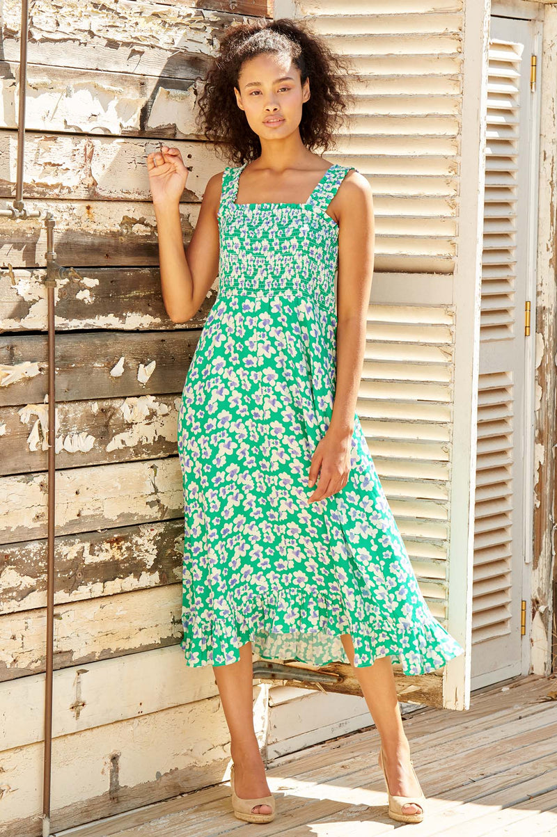 Rhianna Dress | Flower Green/Purple