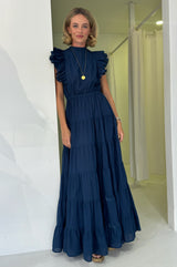 Rose Frill Maxi Dress | Navy