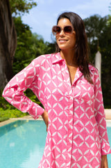 Saffron Organic Cotton Beach Shirt | Shibori Pink/White