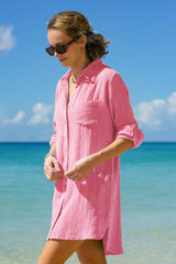 Saffron Organic Cotton Cheesecloth Beach Shirt | Pink