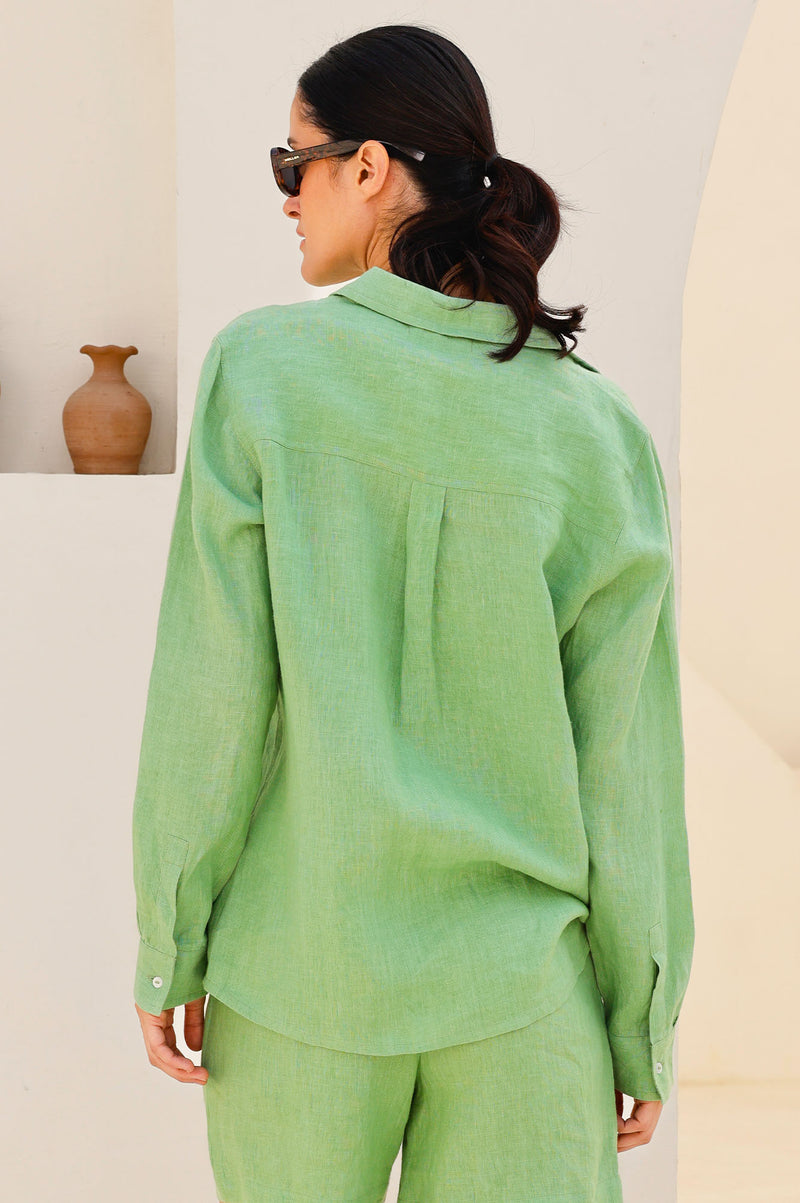 Women's Linen Shirt | Leaf Green