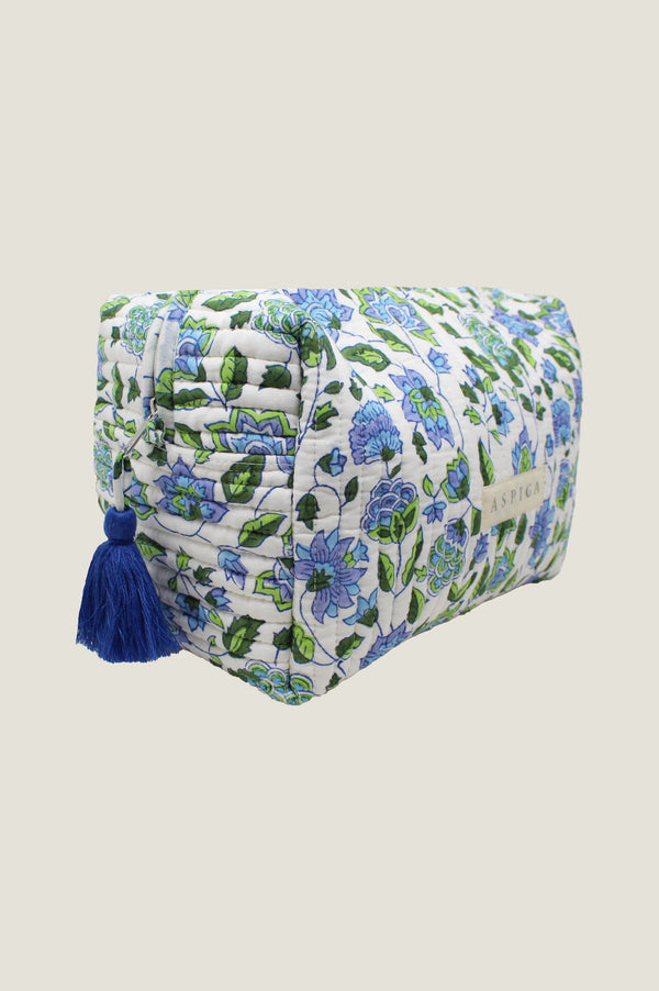 Block Print Medium Wash Bag | Garden Blue/Green