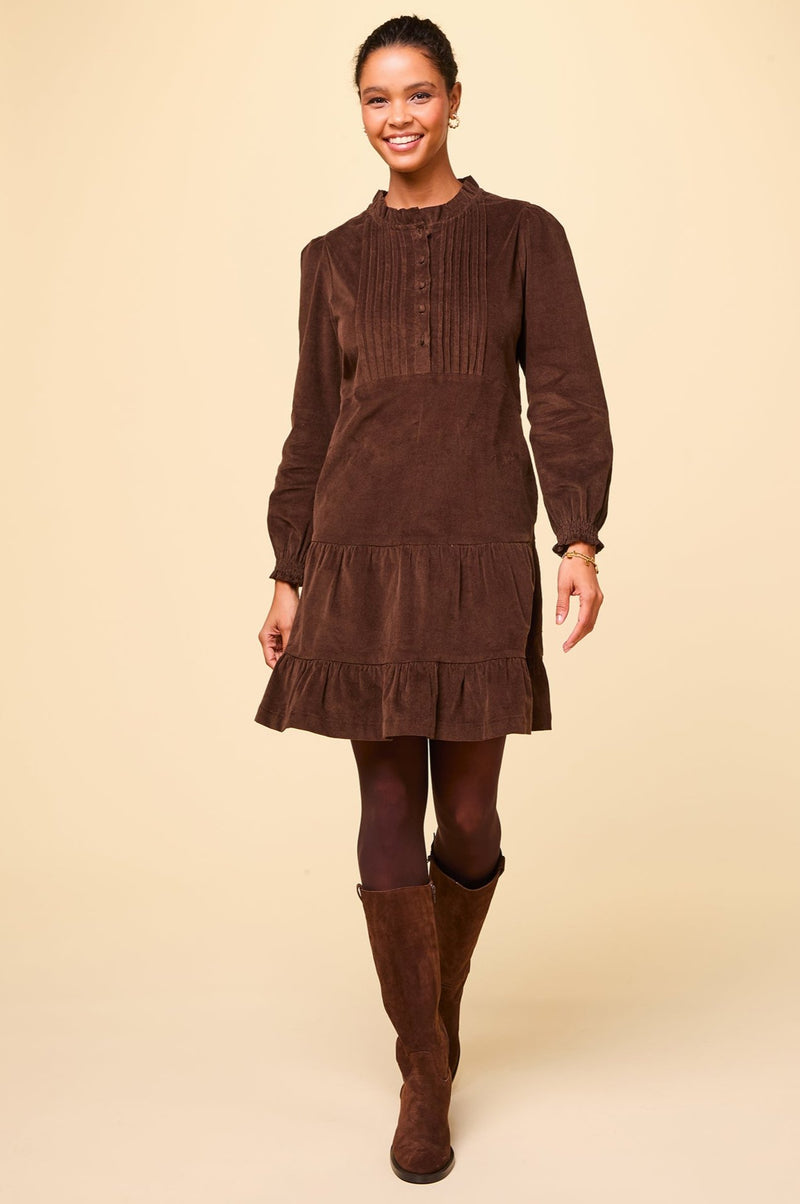 Aspiga Ladies Sustainable Stema Mini Cotton Corduroy Mini Dress Chocolate Brown Aspiga Ladies Sustainable Stema Mini Cotton Corduroy Mini Dress Chocolate Brown