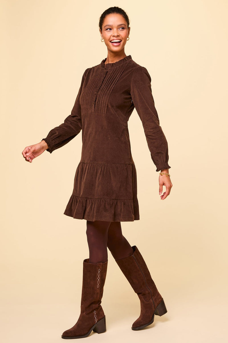 Aspiga Ladies Sustainable Stema Mini Cotton Corduroy Mini Dress Chocolate Brown Aspiga Ladies Sustainable Stema Mini Cotton Corduroy Mini Dress Chocolate Brown