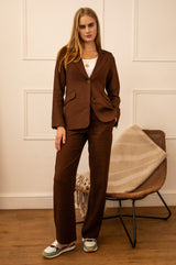 Linen Blend Blazer | Chocolate
