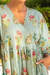 Surbhi 3/4 Sleeve Dress | Teal/Multi