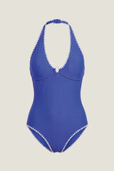 Recycled Embroidered Halterneck Swimsuit | Cobalt