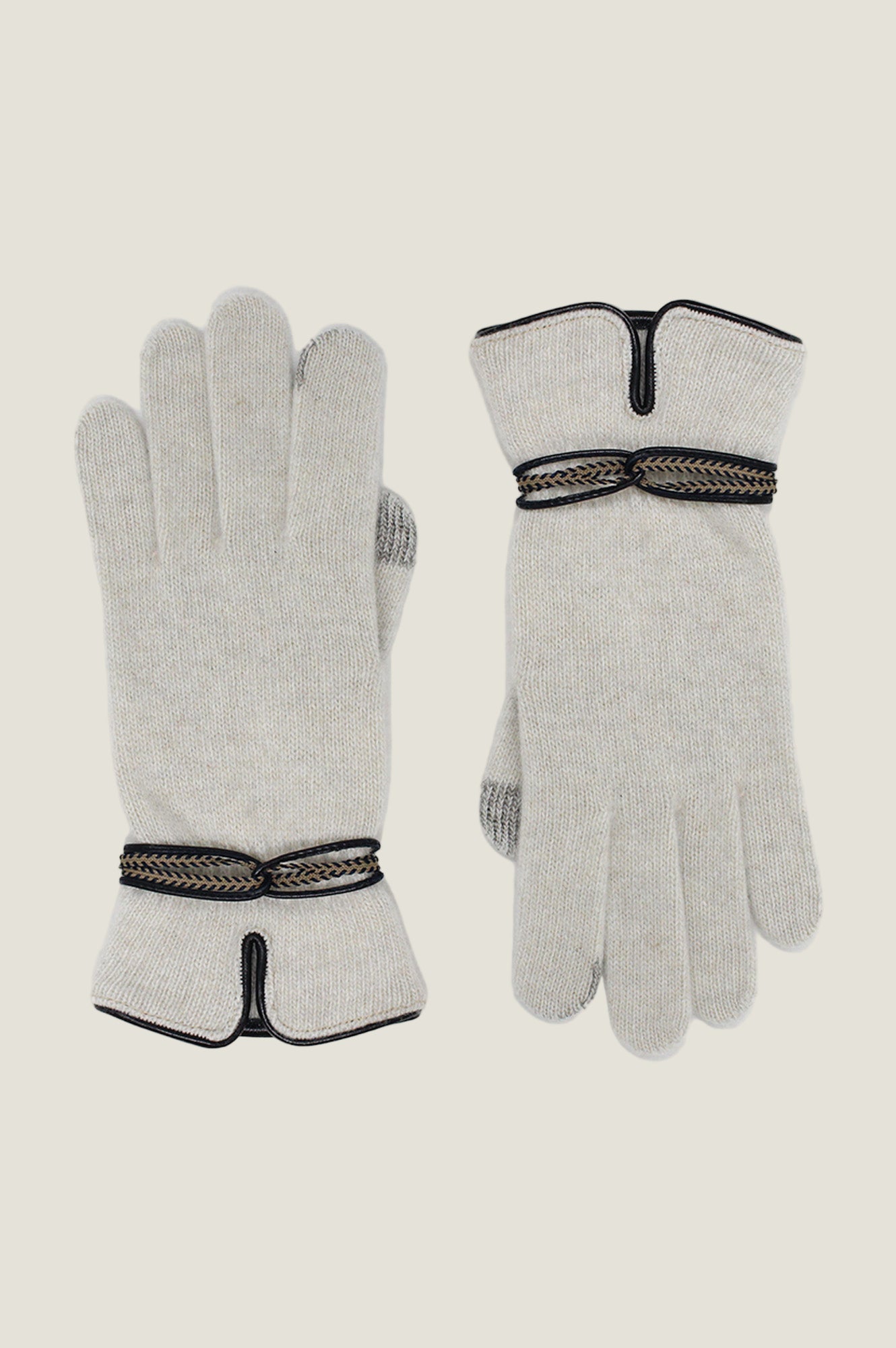 SANTACANA Touchscreen Wool & Cashmere Blend Gloves | Cream/Brown