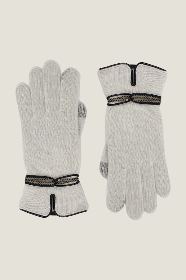 SANTACANA Touchscreen Wool & Cashmere Blend Gloves | Cream/Brown