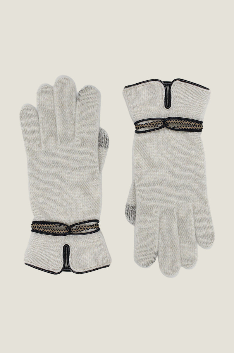 SANTACANA Touchscreen Wool & Cashmere Blend Gloves | Cream/Brown