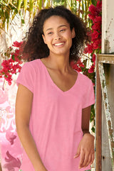 Organic Cotton V-Neck T-Shirt | Pink