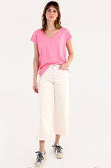 Organic Cotton V-Neck T-Shirt | Pink