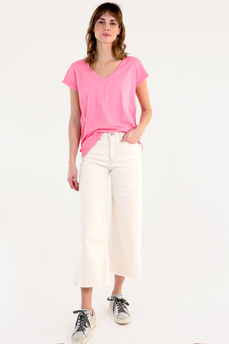 Organic Cotton V-Neck T-Shirt | Pink