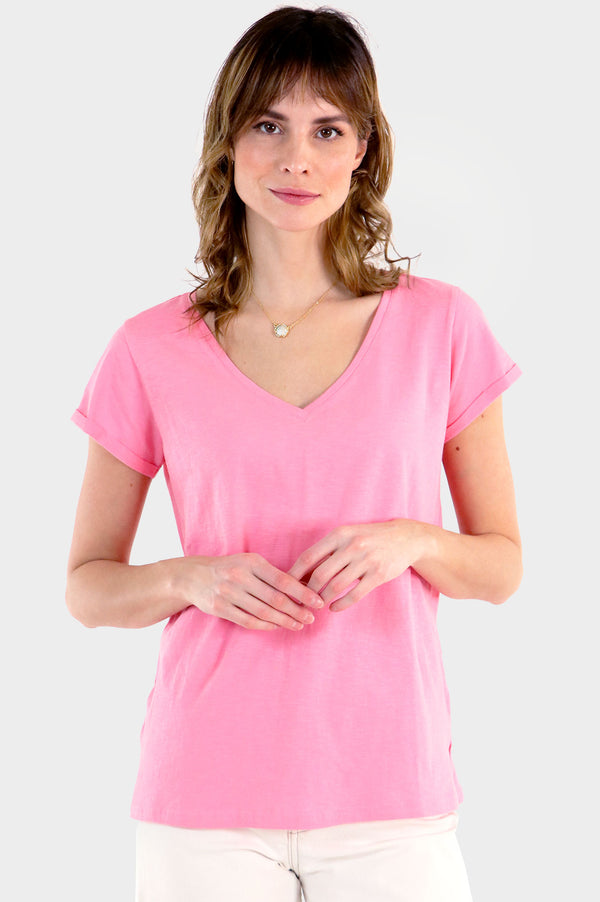 Organic Cotton V-Neck T-Shirt | Pink