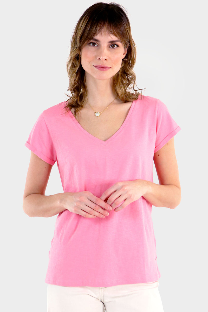 Organic Cotton V-Neck T-Shirt | Pink
