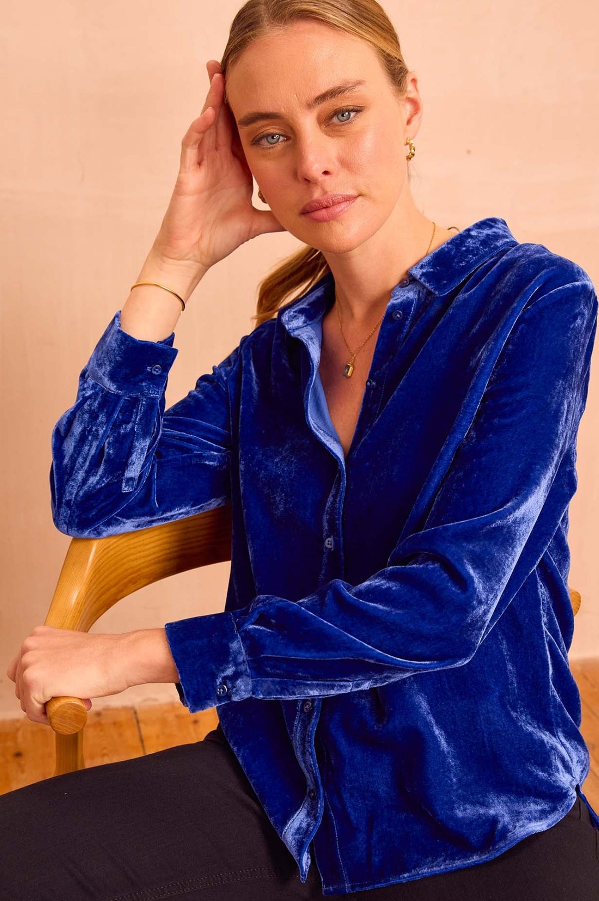 Aspiga Ladies Ethical Velvet Viscose Shirt Azure Blue