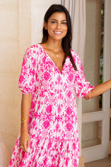 Virginia EcoVero™ Midi Dress | Ikat Pink/White