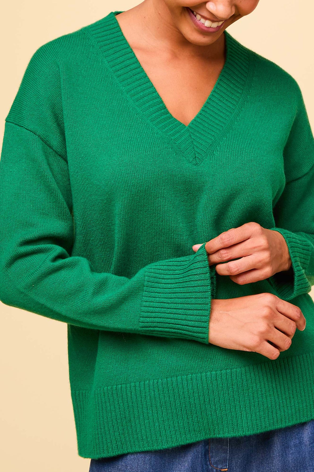 Aspiga Ladies Sustainable Oversized V Neck Jumper Fern Green