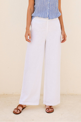 Wide Leg Linen Trousers | White