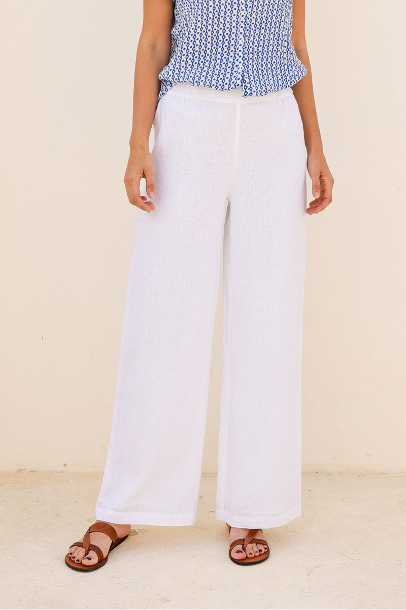 Wide Leg Linen Trousers | White