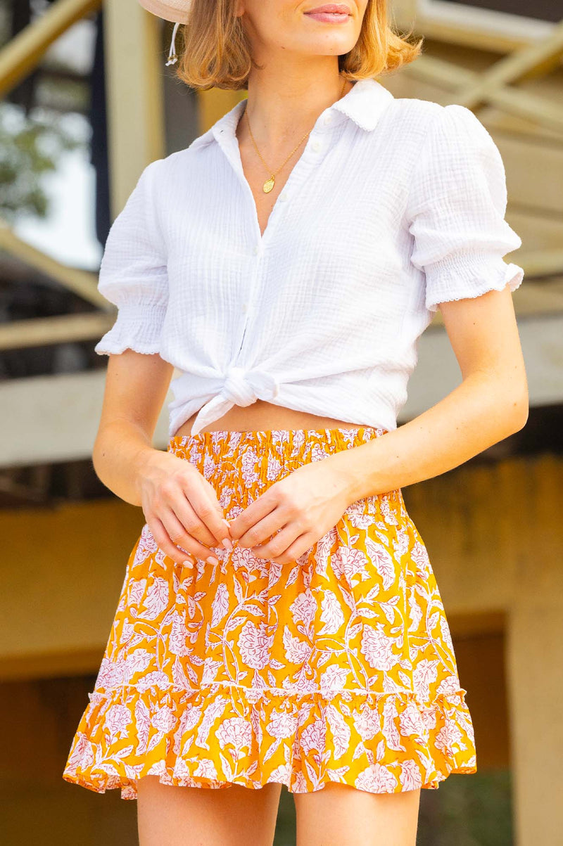 Emani Organic Cotton Skirt | Dianthus Yellow/White