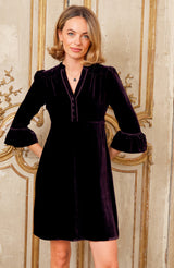 Elsie Velvet Short Dress | Aubergine