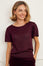 Metallic Knit Angel Sleeve T-Shirt | Burgundy