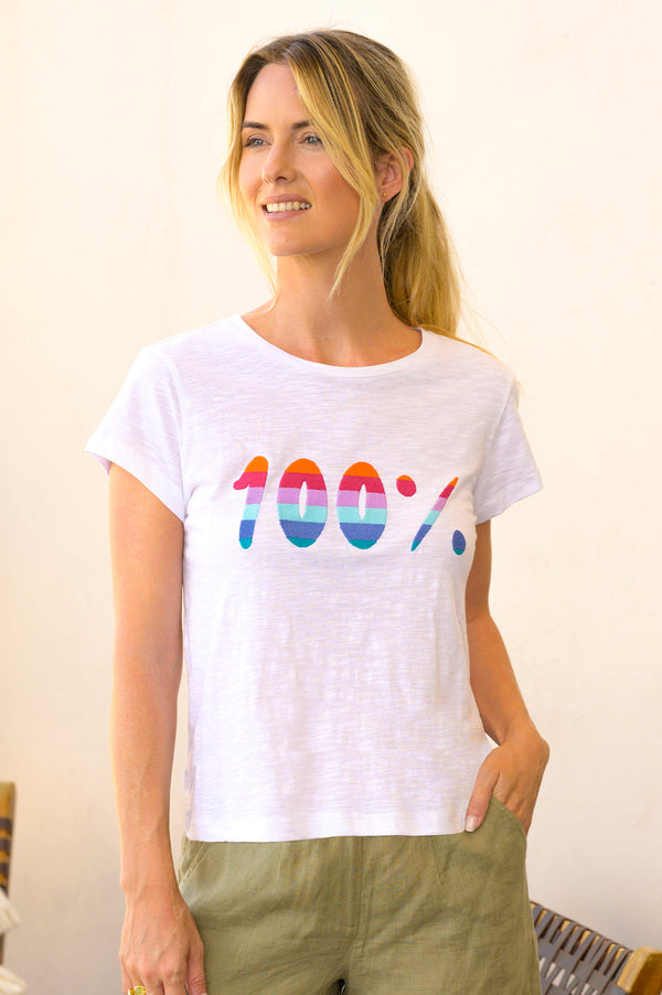 100%-T-Shirt-White/Multi