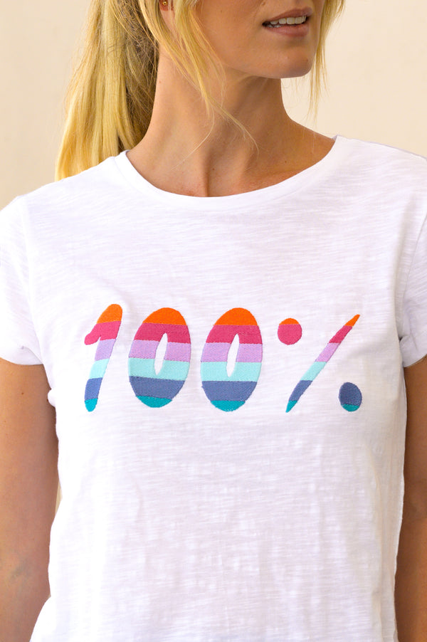 100%-T-Shirt-White/Multi