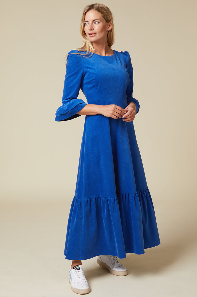 Victoria-3/4-Sleeve-Corduroy-Dress-Royal-Blue